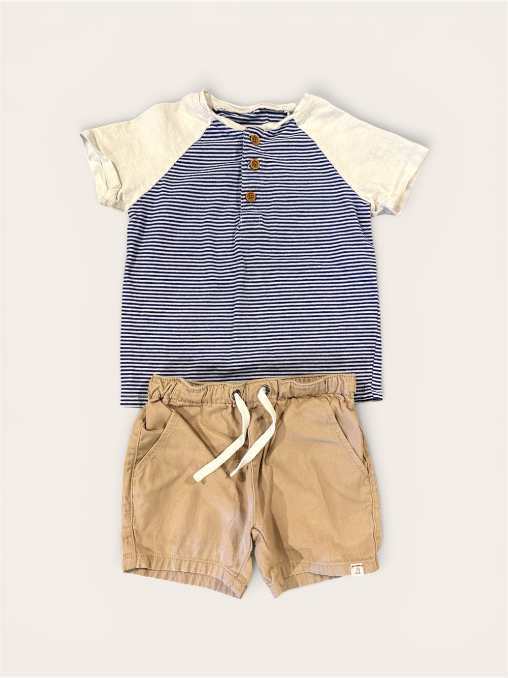 Me & Henry Striped Henley and Khaki Shorts Set